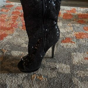 Pleaser Black Sequin Heeled Boots